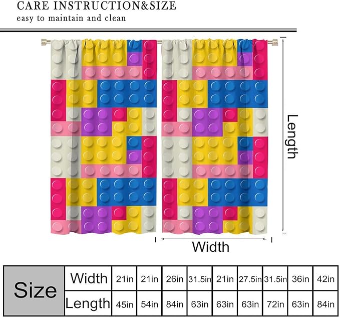 Kids Building Blocks Toy Curtains Children's Room Abstract Outline Colorful Plastic Toys Geometric Bricks Print Curtains for Boys Girls Nursery Curtains 63x63 Inches 2 Panels