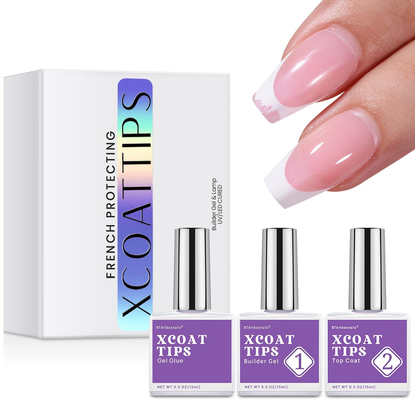 BTARTBOXNAILS Nail Tips Builder Gel Set Pink French Tip Press On Nails
