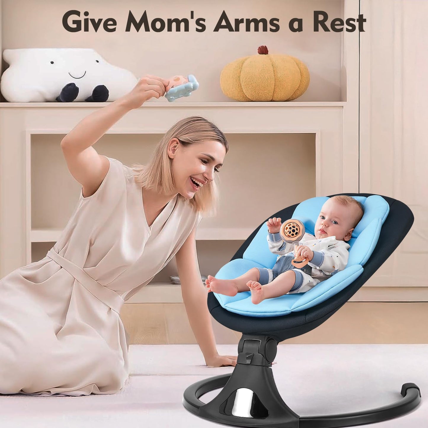 Baby Swing for Infants, Bluetooth Electric Infant Swing with 5 Speed Motions, 12 Soothing Melodies & Remote Control, Portable for Newborns 0-9 Months (Max 20 lbs, Blue)