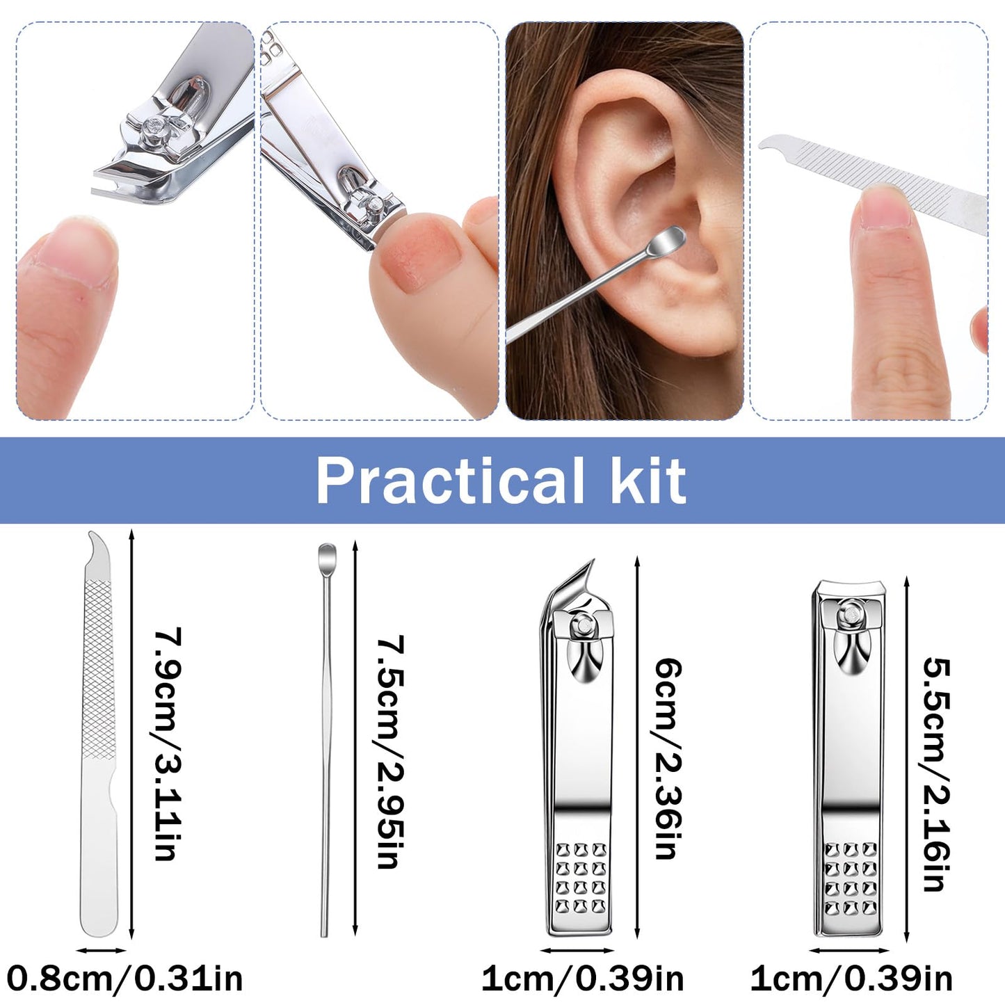 30 Sets 4-in-1 Stainless Steel Travel Manicure Kit with Case Portable Finger Nail Clippers Set Bulk for Personal Care, Gift, Travel, Hotel, and Charity Use