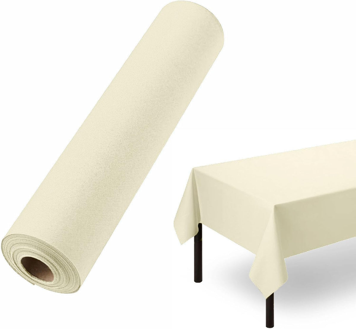 Disposable Tablecloth for Rectangle Table, Linen-Like Champagne Paper Tablecover for Dining Table, Party, Wedding Or Event, 55" W x 80 ft L
