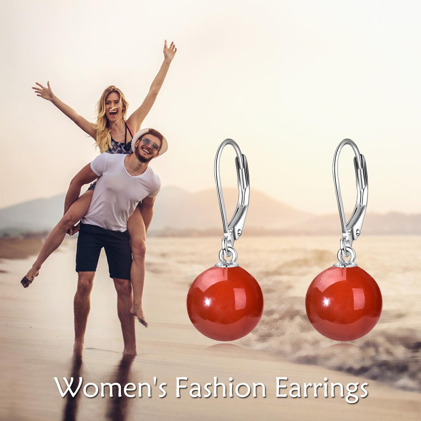 925 Sterling Silver Carnelian Leverback Earrings Red Agate Dangle Drop Jewelry Gifts for Women (Red Agate)