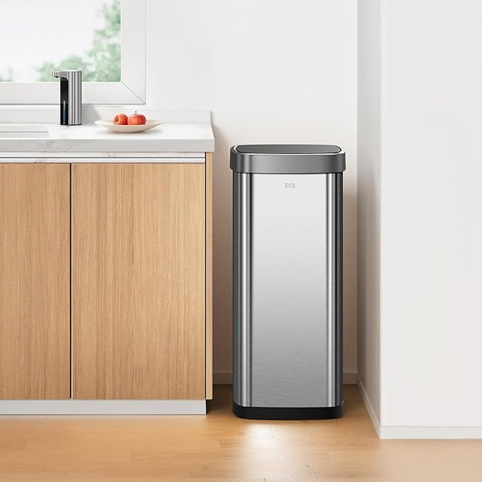 EKO EcoSmart Tall and Large Kitchen Trash Can, 80L/21.1G High Capacity, Touchless Soft Square Motion Sensor Garbage Can, Brushed Stainless Steel