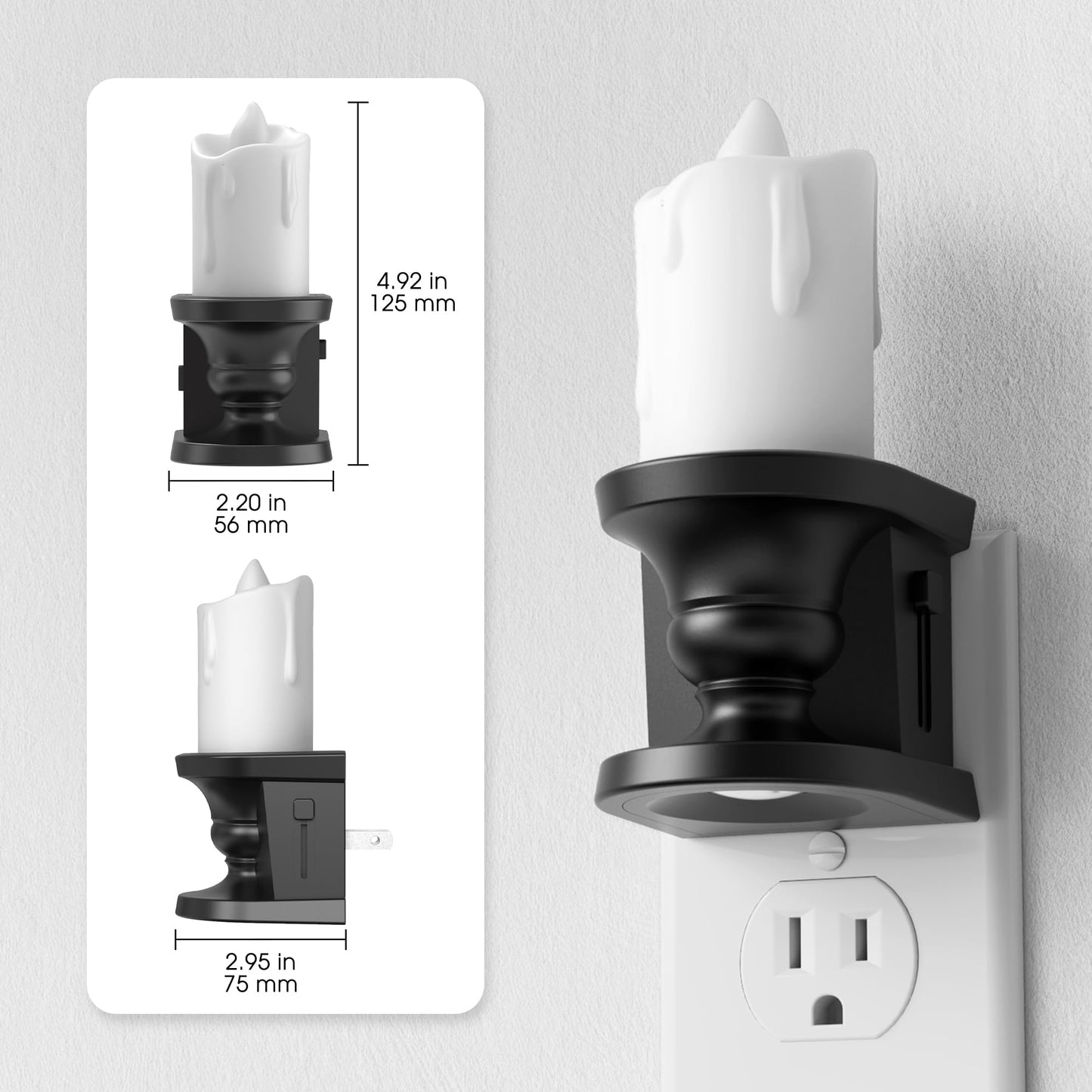 Briignite Flameless Candle Night Light, 2 Pack, Night Lights Plug into Wall, Candle Nightlight with Light Sensor, 0-100LM Dimmable LED Night Light Plug in, 1800K Amber Nightlight for Hallway Bathroom