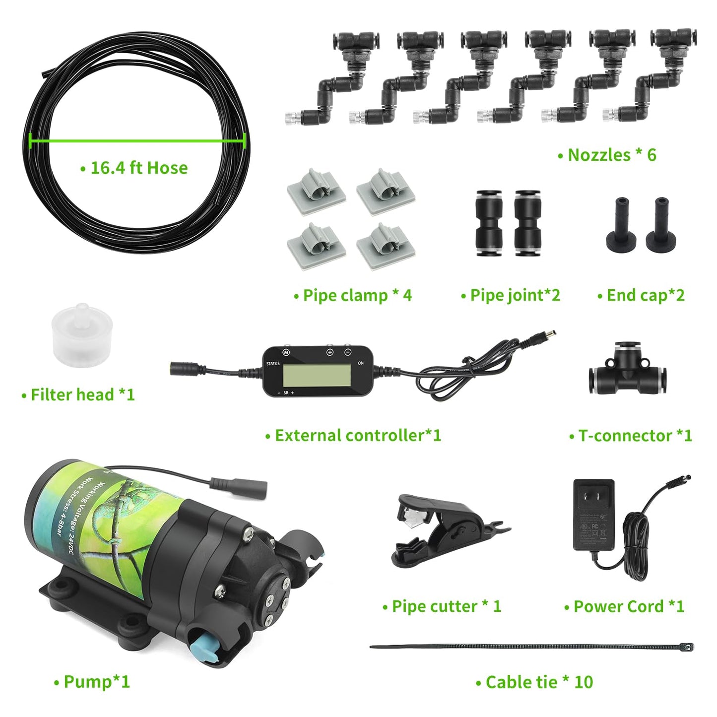 Reptile Misting System with Timer, 6 Adjustable-Joint Nozzles, Self-Priming Pump, Quiet Fine Mist for Chameleons, Geckos, Frogs & Terrariums