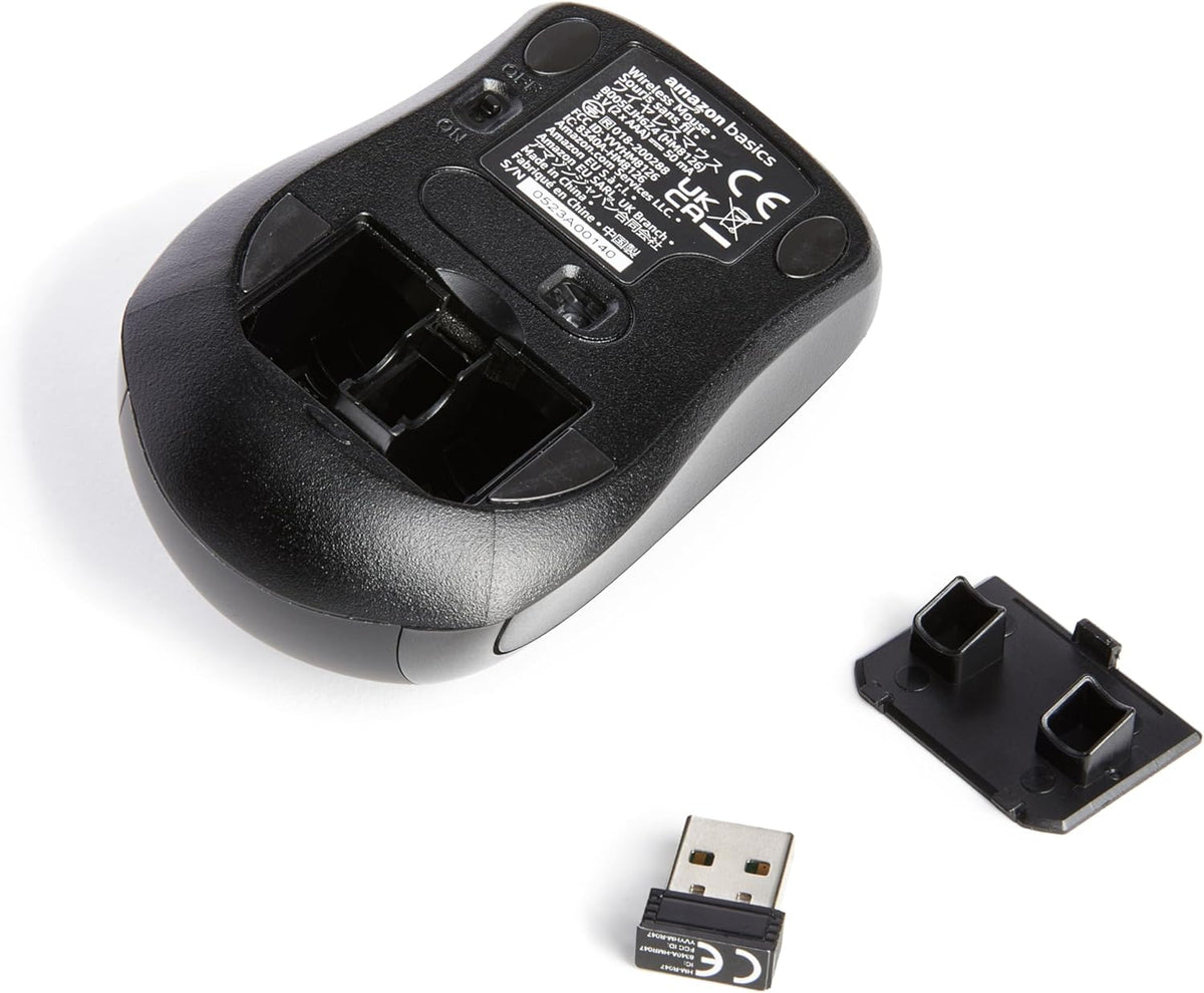 Amazon Basics 2.4 Ghz Wireless Optical Computer Mouse with USB Nano Receiver, Black