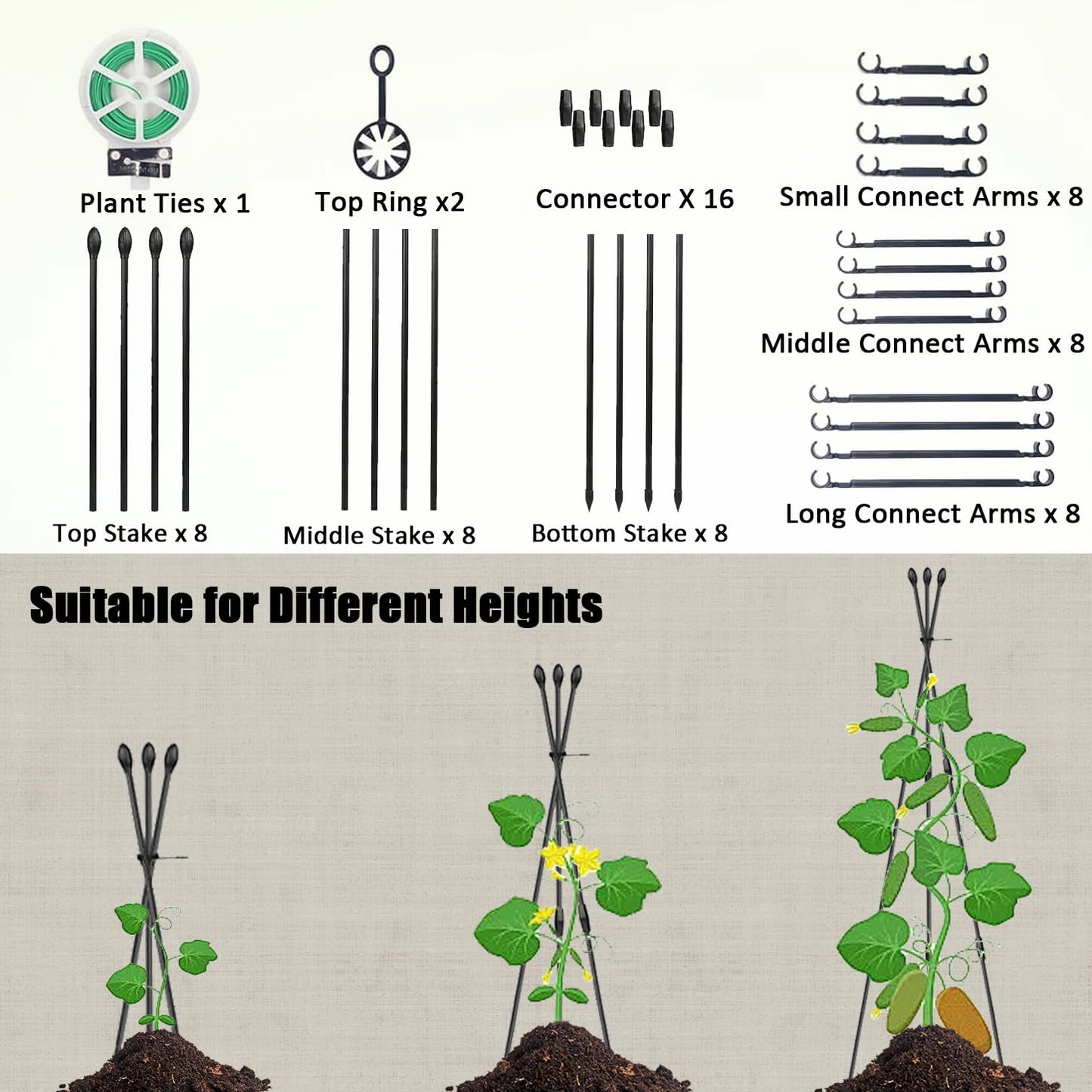 Garden Trellis for Climbing Plants Outdoor & Indoor, 47in Plant Trellis for Vines, Flowers,Tomato cage 3 Shapes Rustproof Plant Support Trellis for Potted Plants,Rose, Cucumber, Pea, Tomato, 2Pack