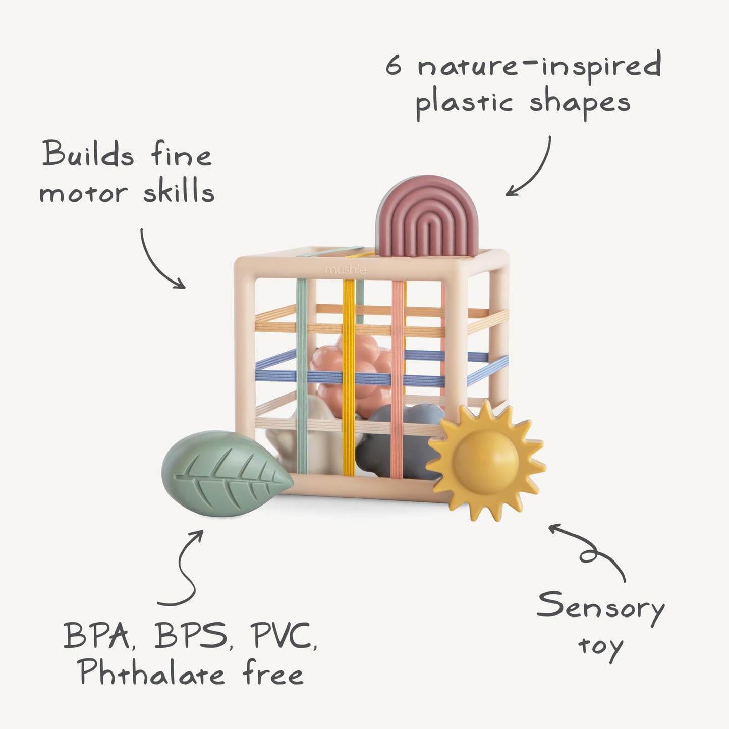 mushie Elastic Shape Sorter | Educational Learning Toy for Kids with 6 Shapes (10 Months+)