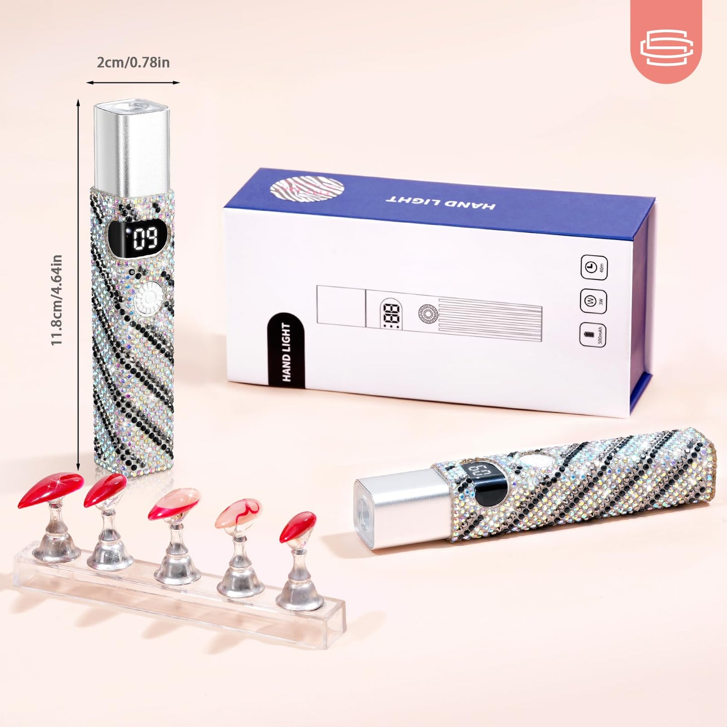 CHRISTINE SHELLY Handheld UV Light for Gel Nails, Mini LED Cordless Nail Lamp for Gel Nail Polish, Portable Flash Cure Lamp, Rechargeable USB Nail Dryer with LCD Display Fast Curing Home DIY