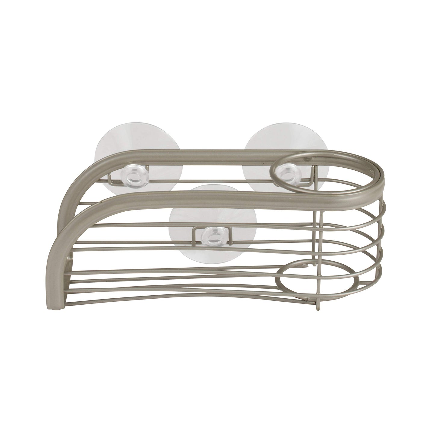 Spectrum Sink Sponge and Brush Holder with Suction Cups Ashley 2 in 1 Sink Caddy Satin Nickel, No Rust Easy Mount Suction Cup Kitchen Sink Sponge and Brush Holder Wire Cradle Promotes Quick Drying