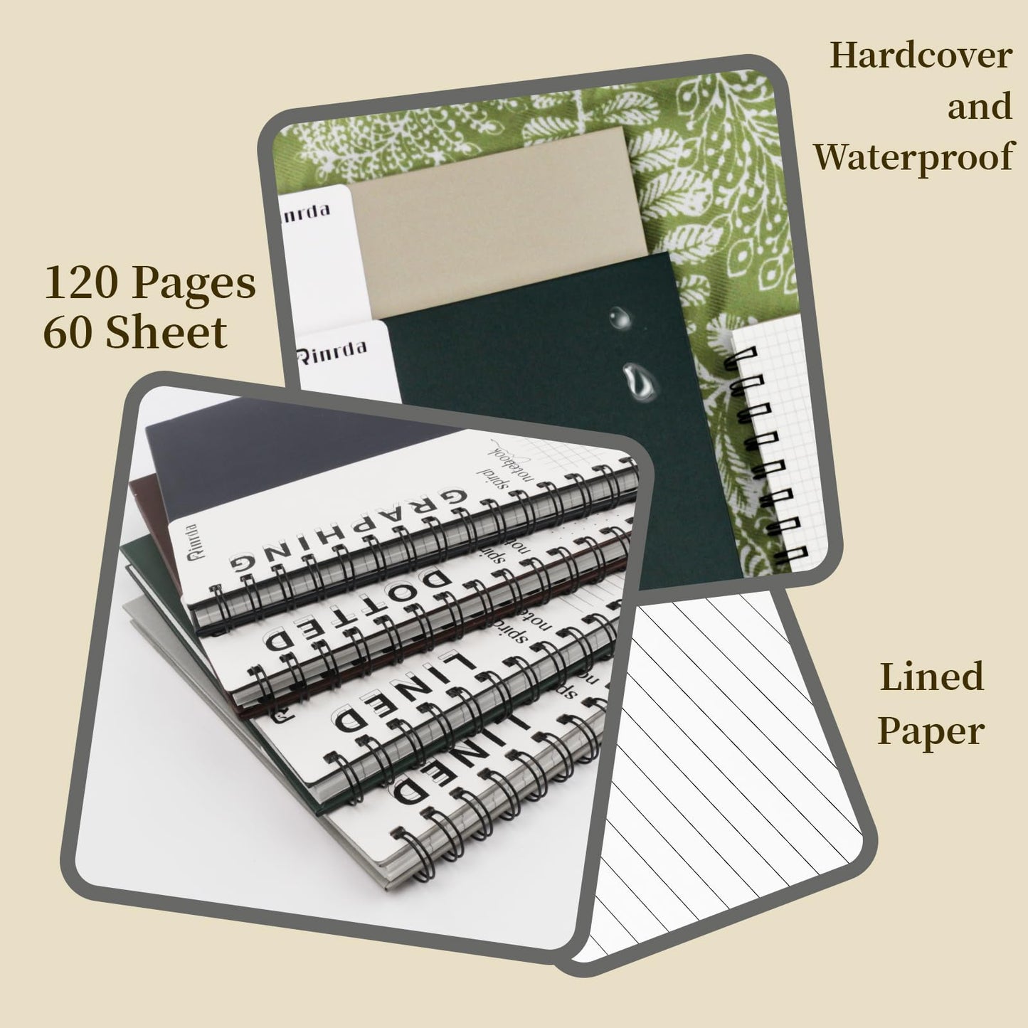 Rinrda Lined Notebook Spiral Notebook 8.5" x 11"-4 Pack Large Journal Hardcover Notebook 7mm College Ruled Notebook 120 Pages 100 GSM Thick Hardcover Journal for School (LINED, Mult-color)