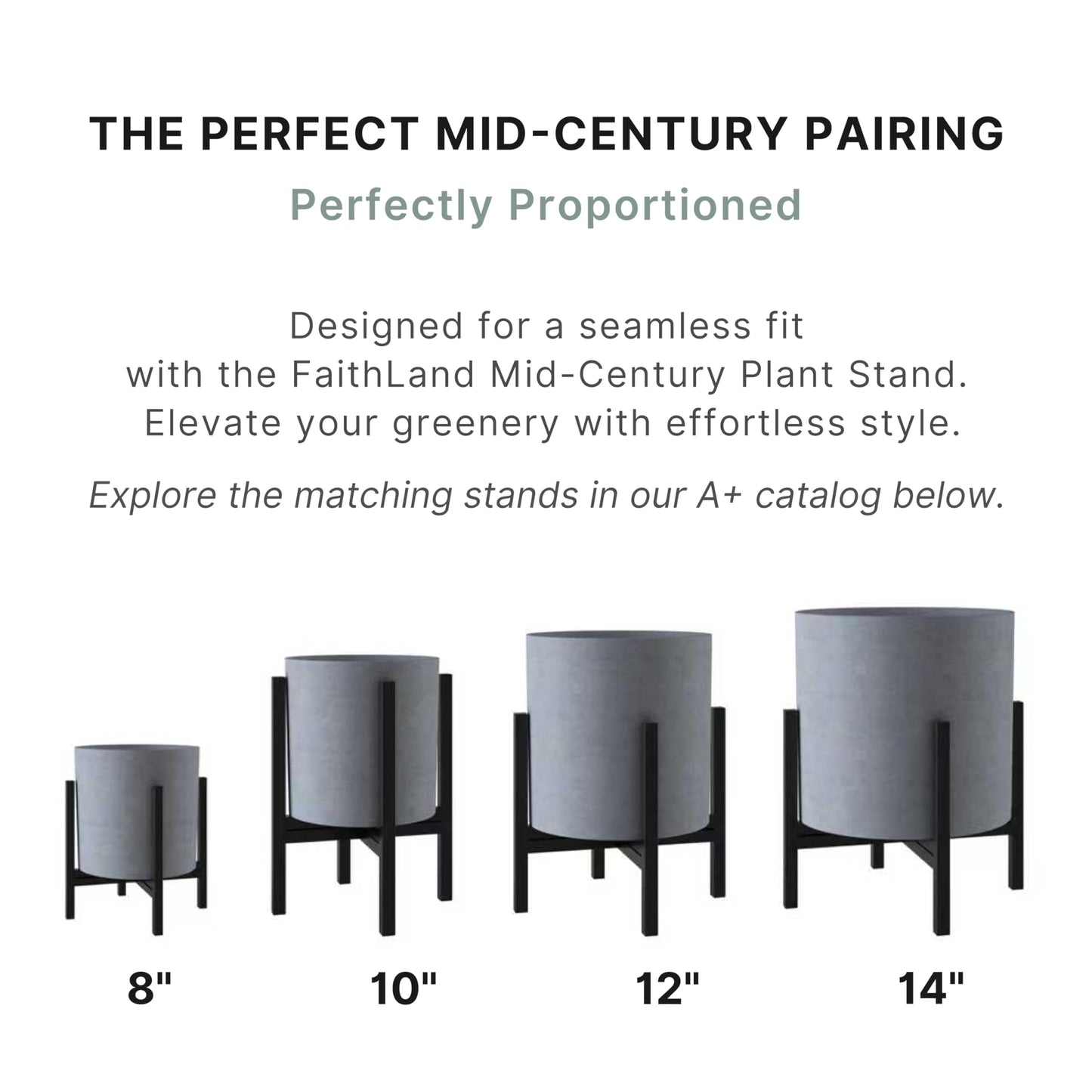 FaithLand 10 Inch Fiberstone Planter - Lightweight Modern Cylinder Plant Pot with Drainage Hole & Plug, Authentic Concrete Look, Gray