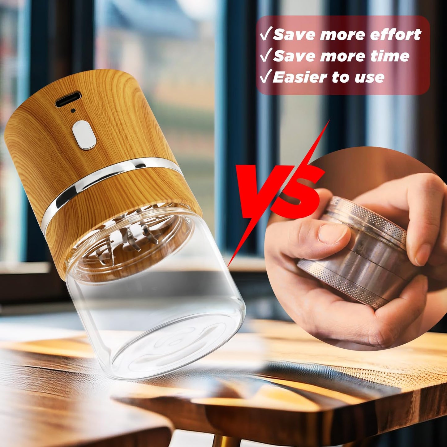 Electric Herb Grinder, Electric Spice Grinders Mini Size 2inx3.5inches with 2pcs 1.7oz/50ml Glass Jar Rechargeable Automatic Herb Grinder