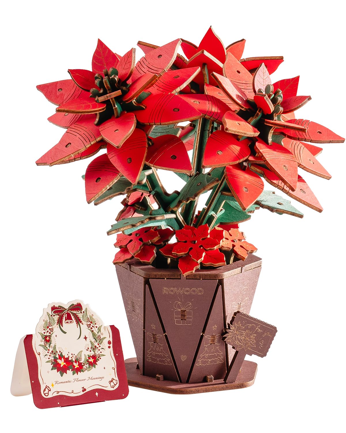 Rowood 3D Puzzles for Adults,Poinsettia Building Set Craft Kit,Artificial Flower Botanical Collection,Christmas Flowers Decoration Centerpiece for Table