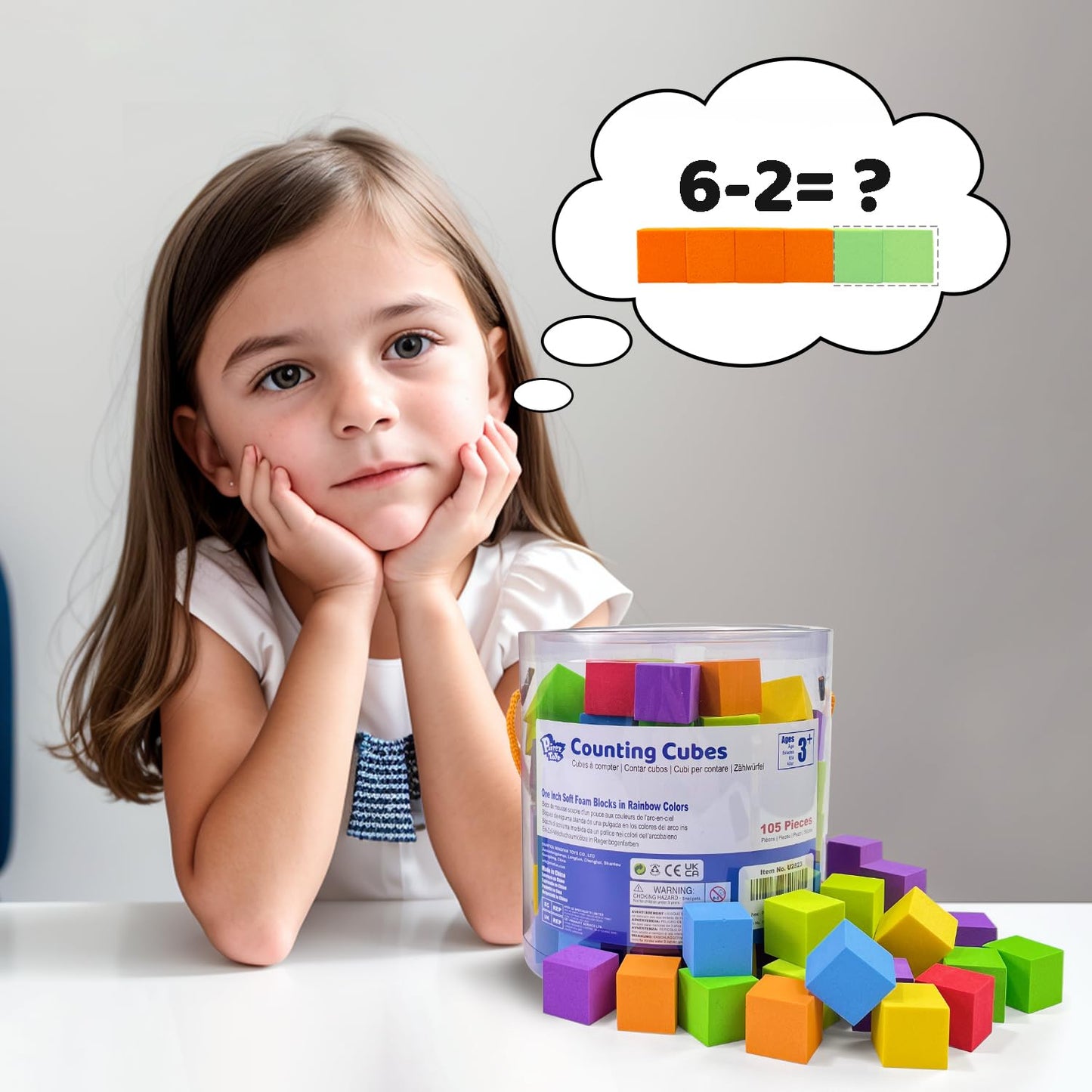 Pairez Toys Foam Counting Blocks, 105 Pieces 1 Inch Soft Rainbow Math Counters Cubes, Math Manipulatives Preschool, Classroom Learning Supplies, Stacking Blocks for Kids Ages 3+