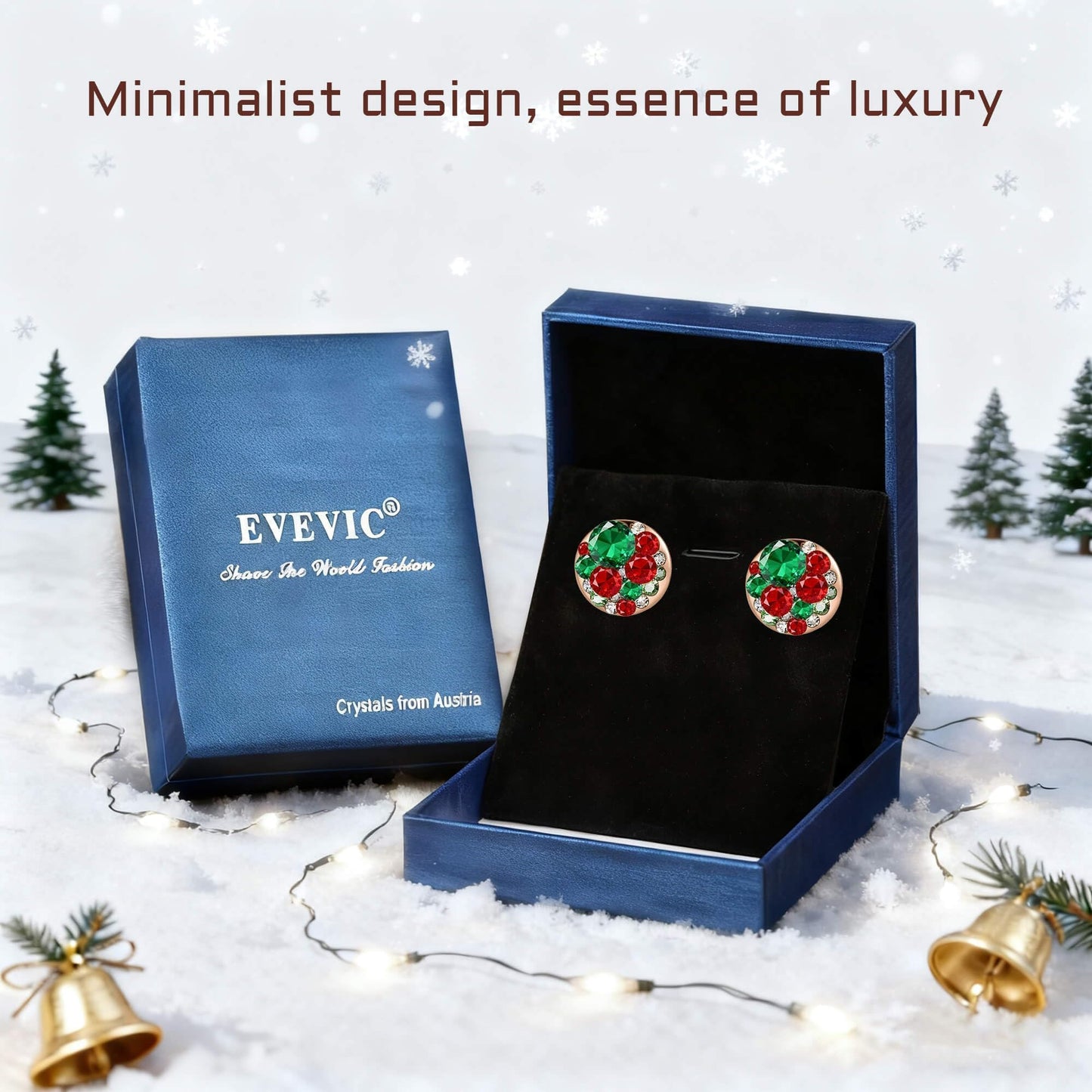 Multicolored Austrian Crystal Rhinestone Stud Earrings for Women Fashion S925 Sterling Silver Hypoallergenic Jewelry (Christmas Glow)