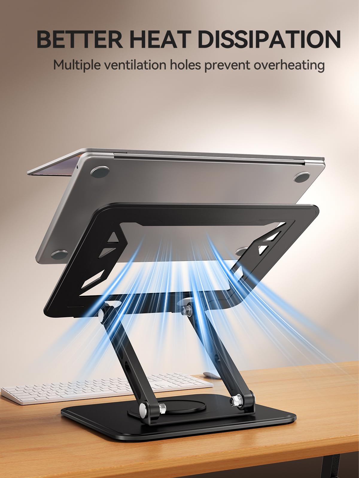 tounee Laptop Stand for Desk, Adjustable Computer Stand Holder with 360° Rotating Base, Ergonomic Laptop Riser Compatible with MacBook Pro Air, All Laptops 10-15.6"-Black
