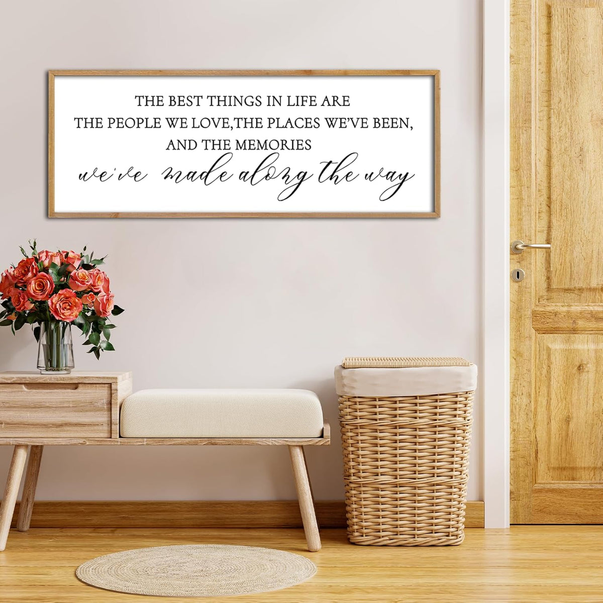 The Best Things in Life Wall Decor Sign 40 x 15 Inch Memories Inspirational Quotes Wood Framed Family Entryway Living Room Home Wall Art for Farmhouse Bedroom Room (Wood)