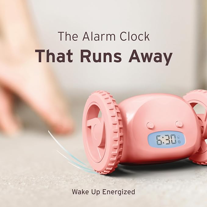 CLOCKY Extra Super Loud Alarm Clock for Heavy Sleepers Adults Kids Teens Bedroom, Move Jump Roll Run Away Easy to Set Smart Digital Alarm Clock on Wheels -Funny Gag Gift (Pink)