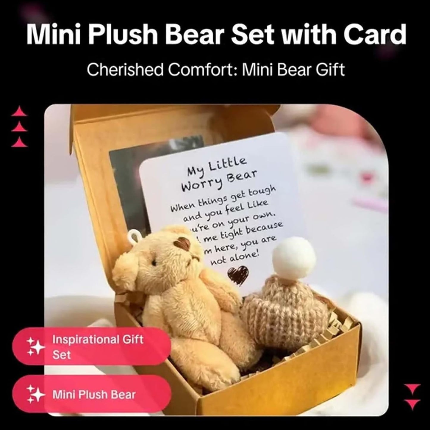 Handmade Mini Plush Teddy Bear in Box, Little Bear in A Box, My Little Worry Bears, Mini Pocket Bears Hug Plush with Emotional Uplifting Support Card, Soft Handmade Teddy Keepsake for Lovers(4pcs)