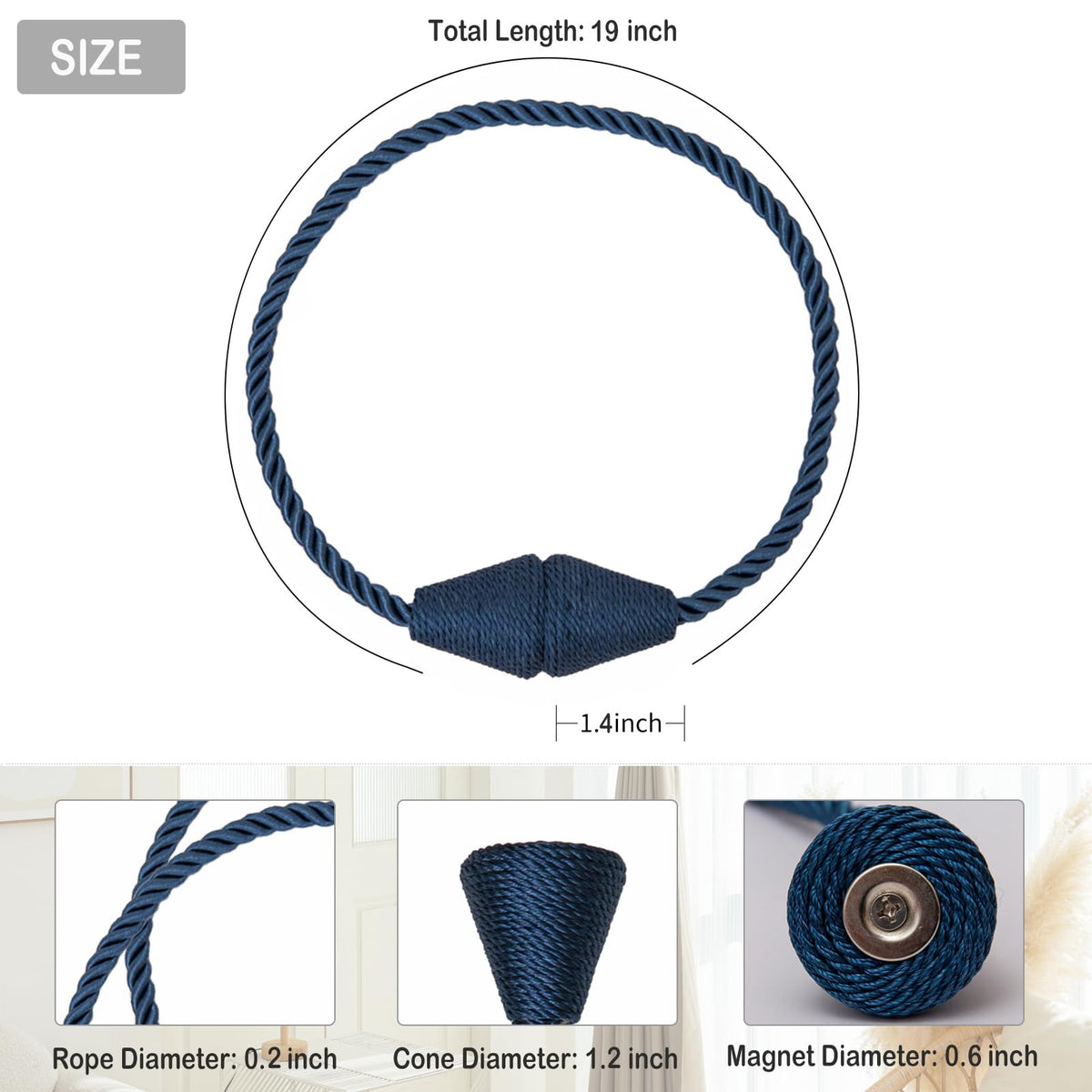 Magnetic Curtain Tiebacks 4 Pack Outdoor Rope Curtain Tie Backs Decorative Window Treatment Holdbacks for Home Decorative Curtain