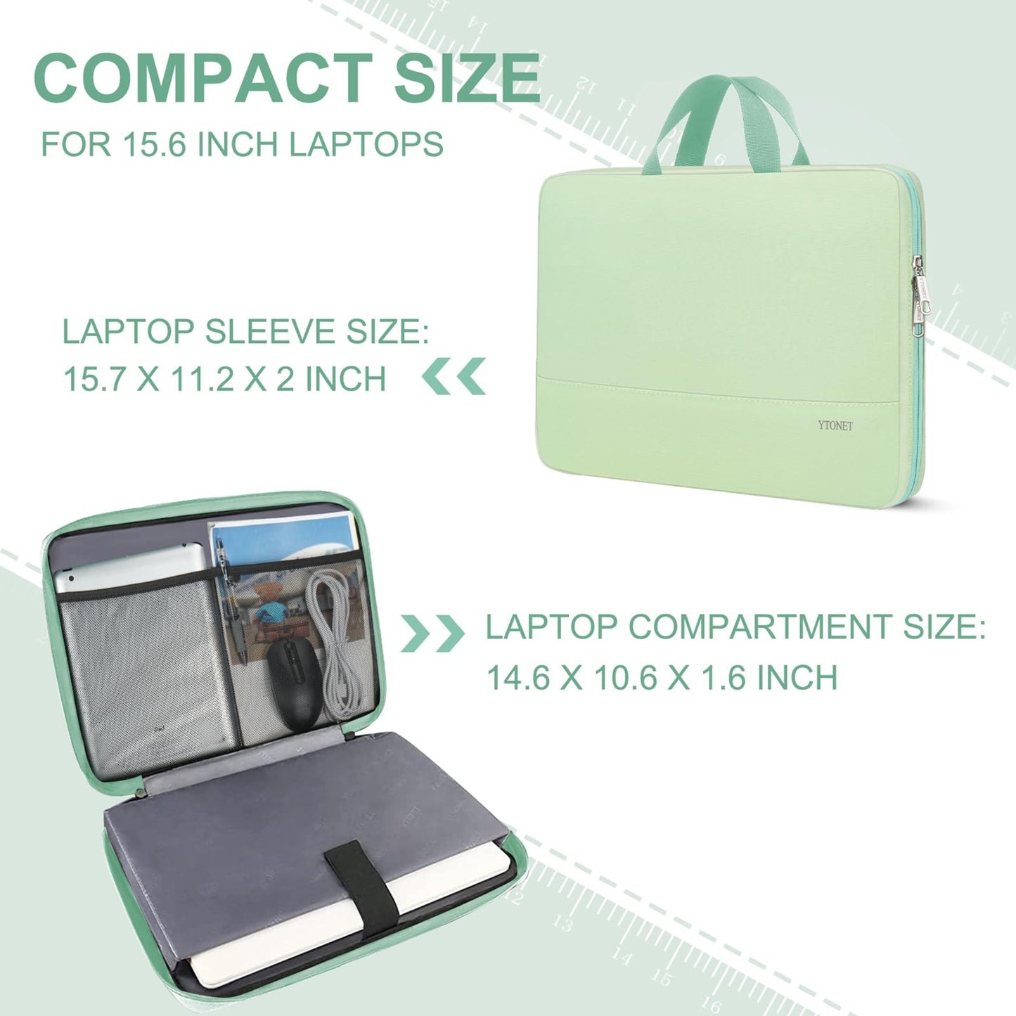 Ytonet Laptop Case, 15.6 inch Laptop Sleeve with Handle, TSA Water Resistant Computer Carrying Case Compatible for MacBook, HP, Dell, Lenovo, Asus Notebook, Gifts for Men Women, Mint Green