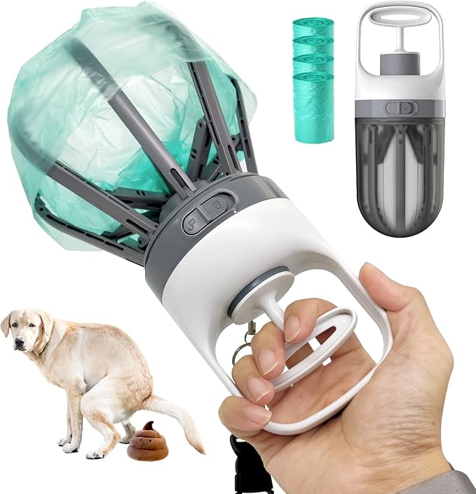 Xinzs Pooper Scooper for Dogs, 【No Warm Poo in Hand】 Portable 2 in 1 Dog Waste Pick-up Claw, 6.2'' Palm Wide Dog Poo Later Disposal Container for Small Medium Large Dogs with 75PCS Bag Attachment
