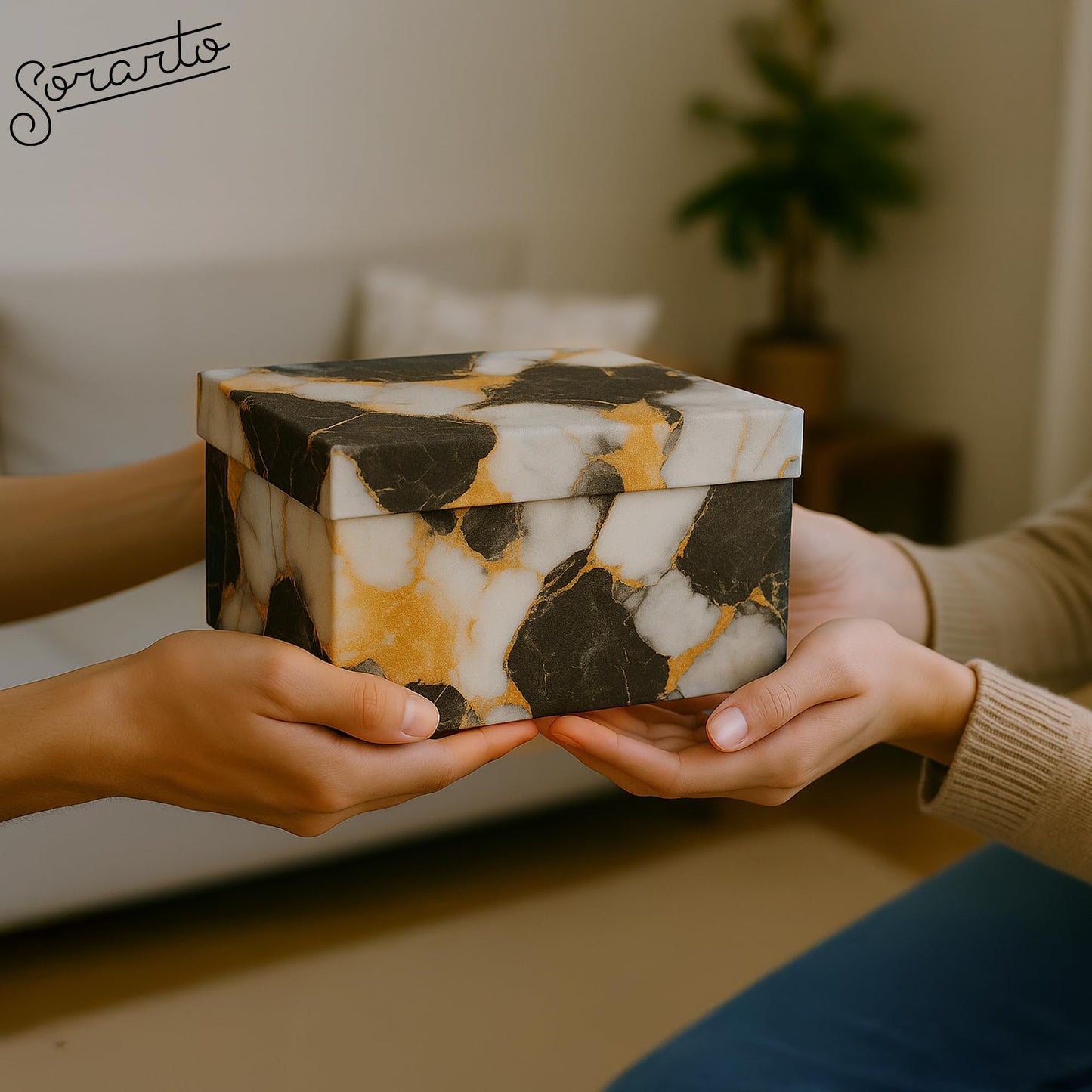 Sorarto Square Gift Boxes with Lids 4pc Set | Gold Marble Nesting Gift Boxes for Presents Birthday Wedding Bridesmaid Christmas