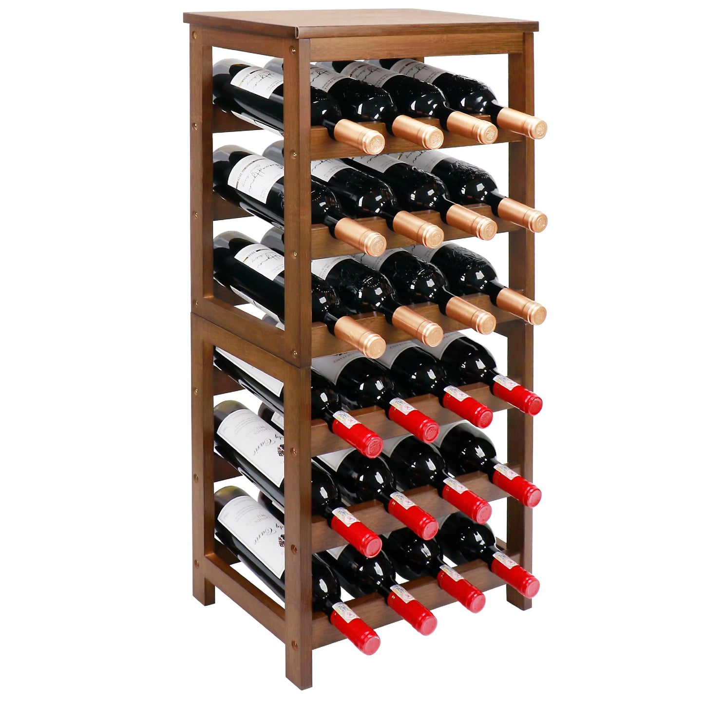 Thalomely Wine Rack Free Standing Floor, 6-Tier 24 Bottles Display Wine Storage Shelves with Table Top, Easy-Assembly Freestanding Bamboo Wine Racks for Kitchen Dining Room Bar, Walnut