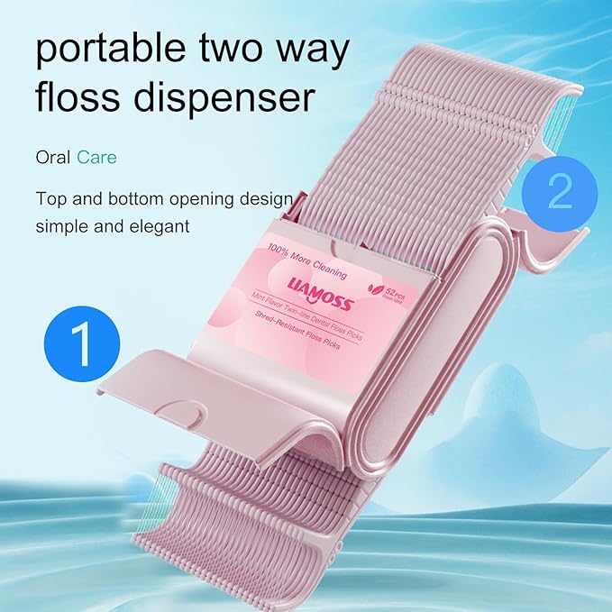 Twin-Line Floss Picks,2 Handy Case 104 Count Mint Flavor Dental Flossers for Adults,Comfort Toothpicks Sticks,Twice Cleaning Action for Tight Spaces,Extra Strong Shred Resistant Floss(Pink,Green)…