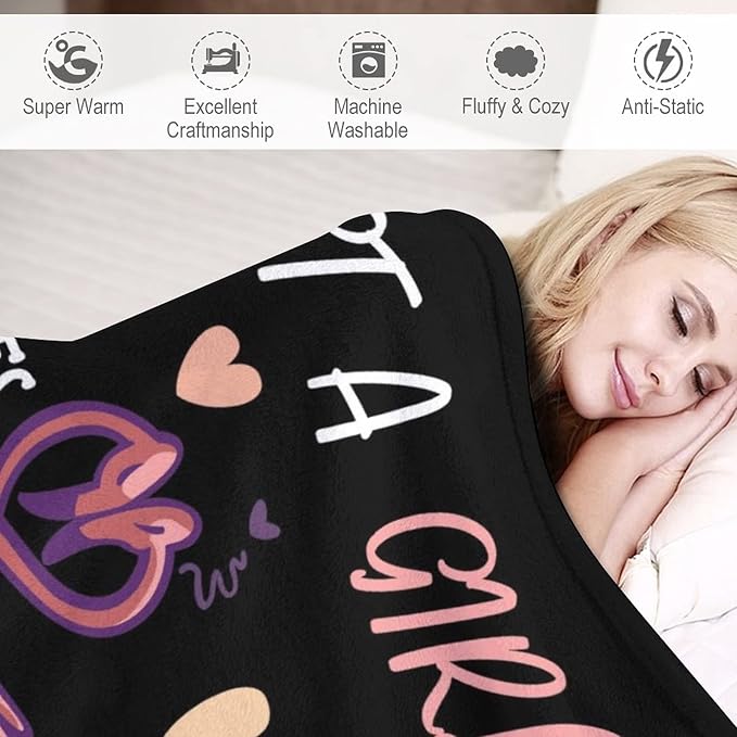Flamingo Throw Blanket Gifts - 60 x 80 Inches Funny Throws for Women - Black Soft Fuzzy Plush Blankets for Living Room