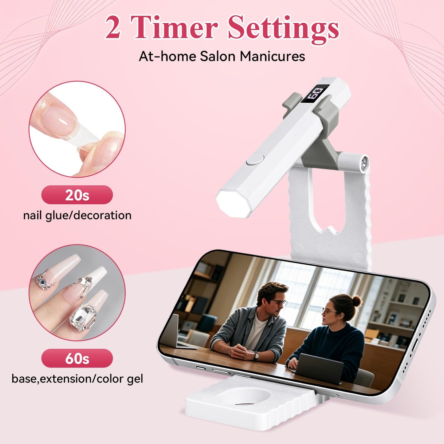 YSC Handheld UV Light for Gel Nails, Mini Portable Cordless UV Pen Light for Nails with Stands and LCD Display, Fast Flash Curing Nail Dryer for Home Salon & DIY Manicure