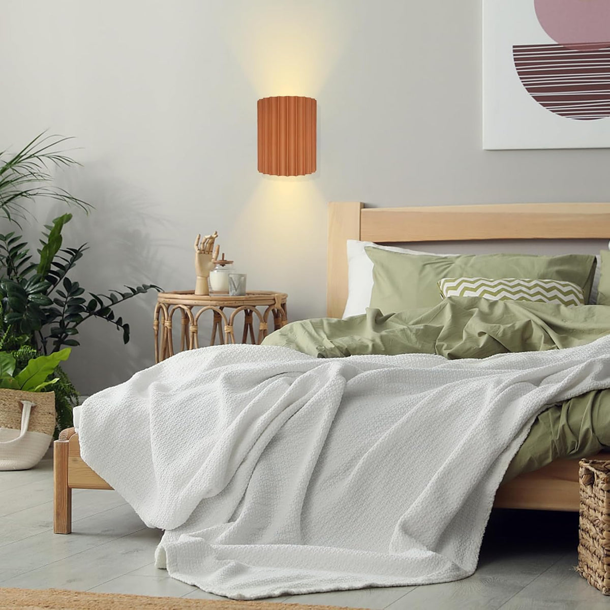 LightInTheBox Modern LED Wall Sconce Minimalist Resin Wall Light Nordic Style Half-Cylinder Tree Root Desgin Up and Down Light for Stairs Hallway Bedroom (Orange)