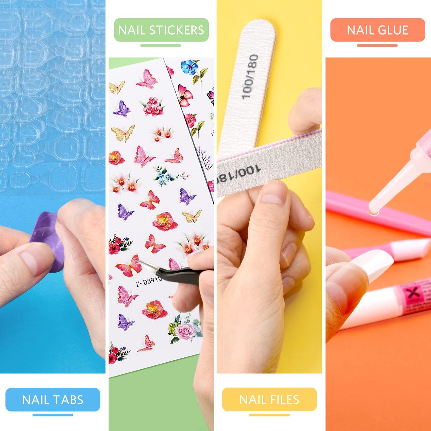 TsMADDTs Press On Nails, Almond Fake Nails and Short Round Fake Nails, 24 Color Glue On Nails