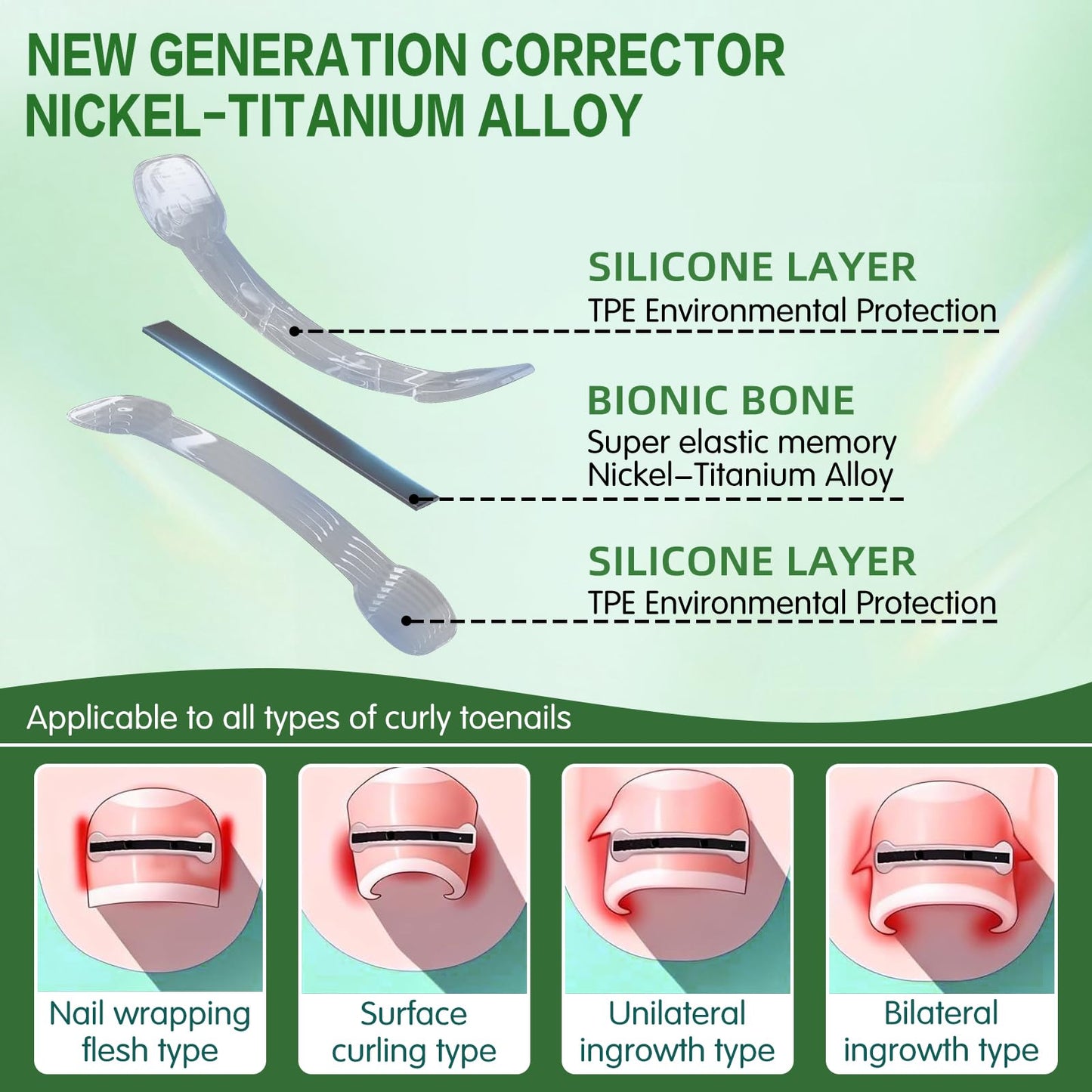 Titanium Alloy Ingrown Toenail Corrector, Professional Home Care In grown Removal Kit for Curved Repair and Ingrown Toenail Corrector,10Pcs Toe Nail Correction Strips,Stop Nail Biting Quick Relief