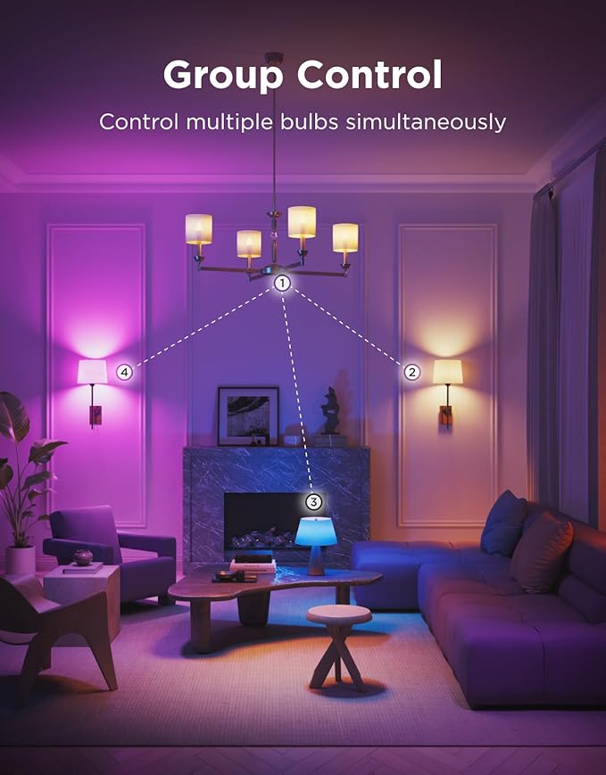 Govee E12 Led Bulb, Smart Light Bulbs Work with Matter, Alexa, Google Assistant, WiFi Candelabra Bulbs 40 Watt Equivalent, RGBWW Color Changing Light Bulb, 2.4Ghz Only, 450 LM, 4 Pack