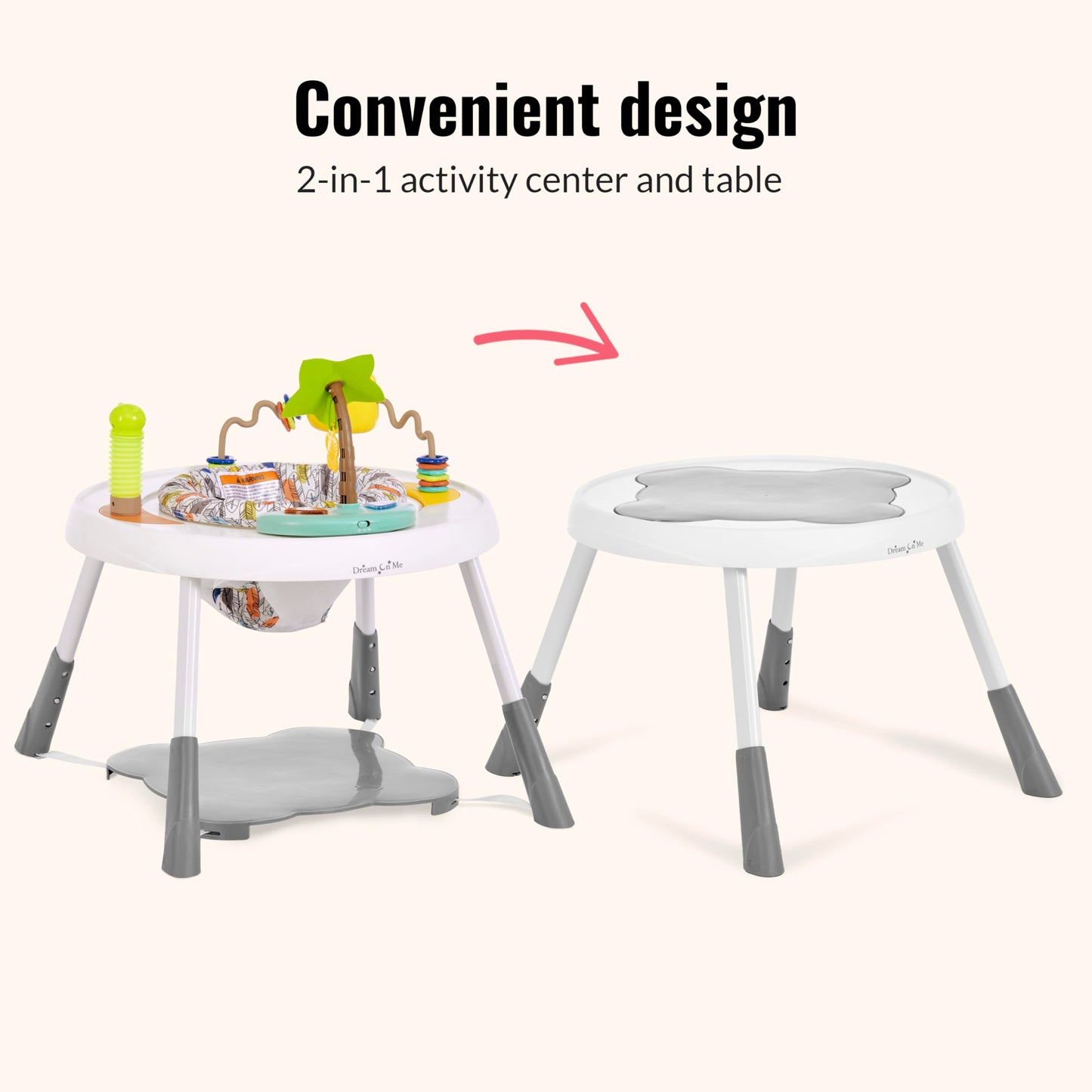 Dream On Me Curio Sit N Seek Baby Activity Center in Mint, 2 in 1 Activity Center and Play Table with 3 Detachable Toys and Music, 3 Level Height Adjustable Positions