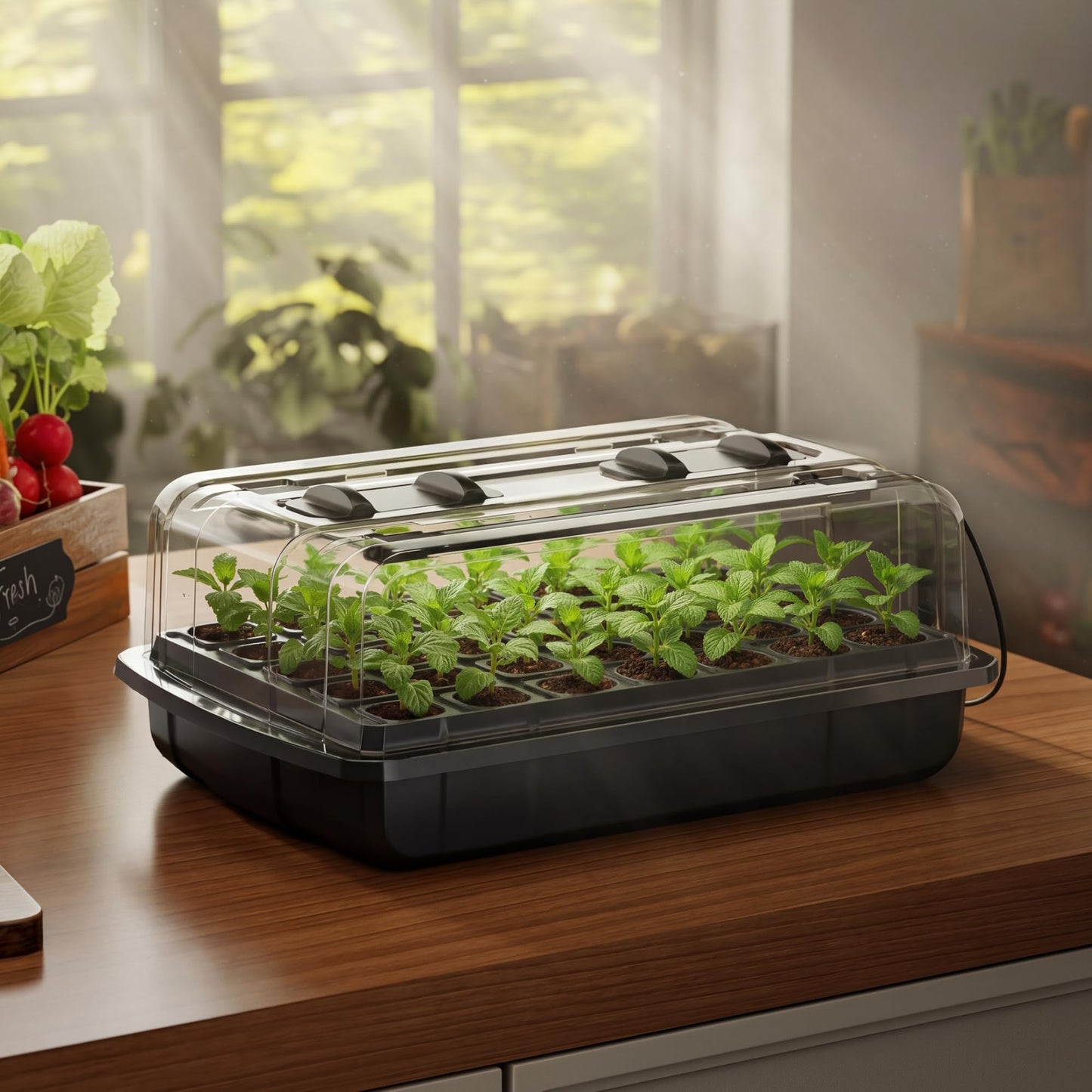SUNCOZE Seed Starter Tray, 70 Cell Seed Starting Kit with Humidity Dome, Seedling Starter Tray with Adjustable Vent, Hydroponic Seed Germination Tray with 12W Full Spectrum LED Grow Light