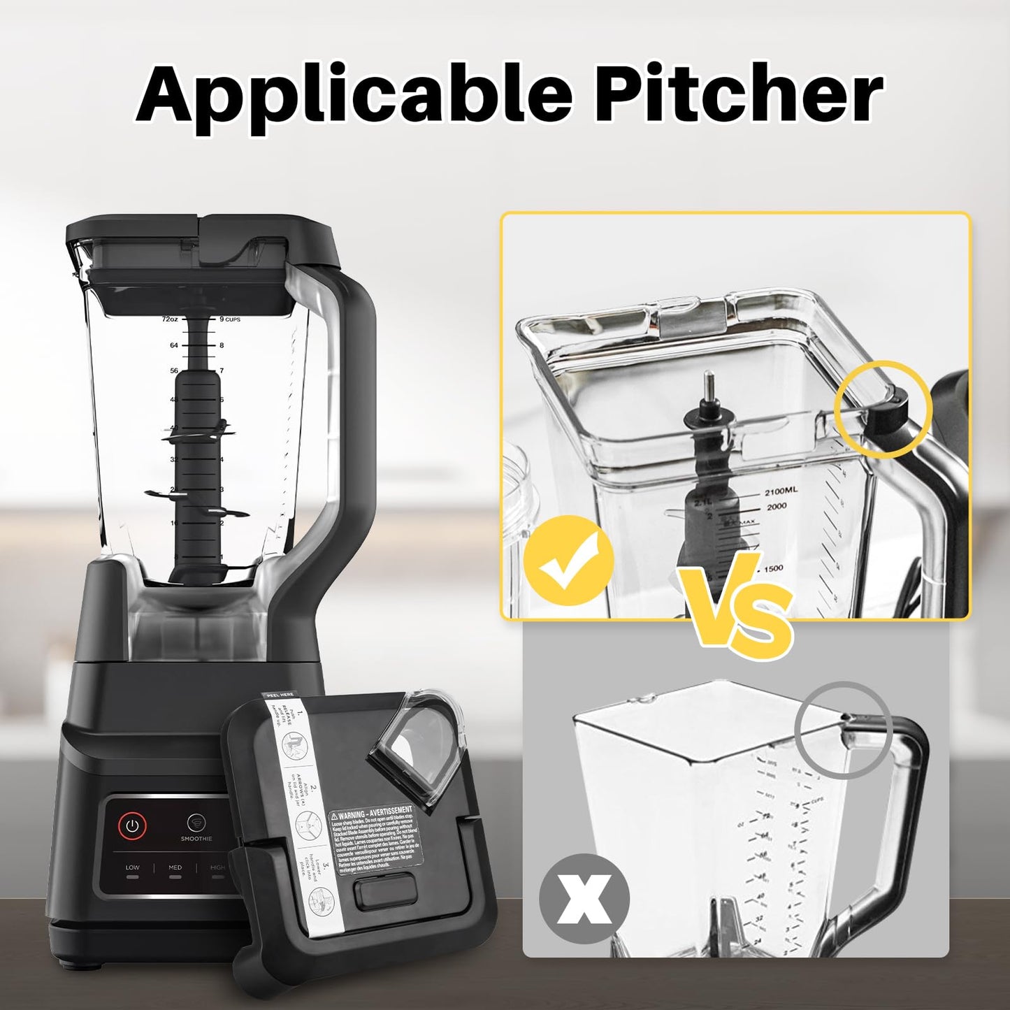 Blender Lid Replacement Compatible with Ninja Blender 72oz XL Pitcher (Only for New Models with Rim Extension), Compatible with Ninja BL660 BL770, NOT Original Part
