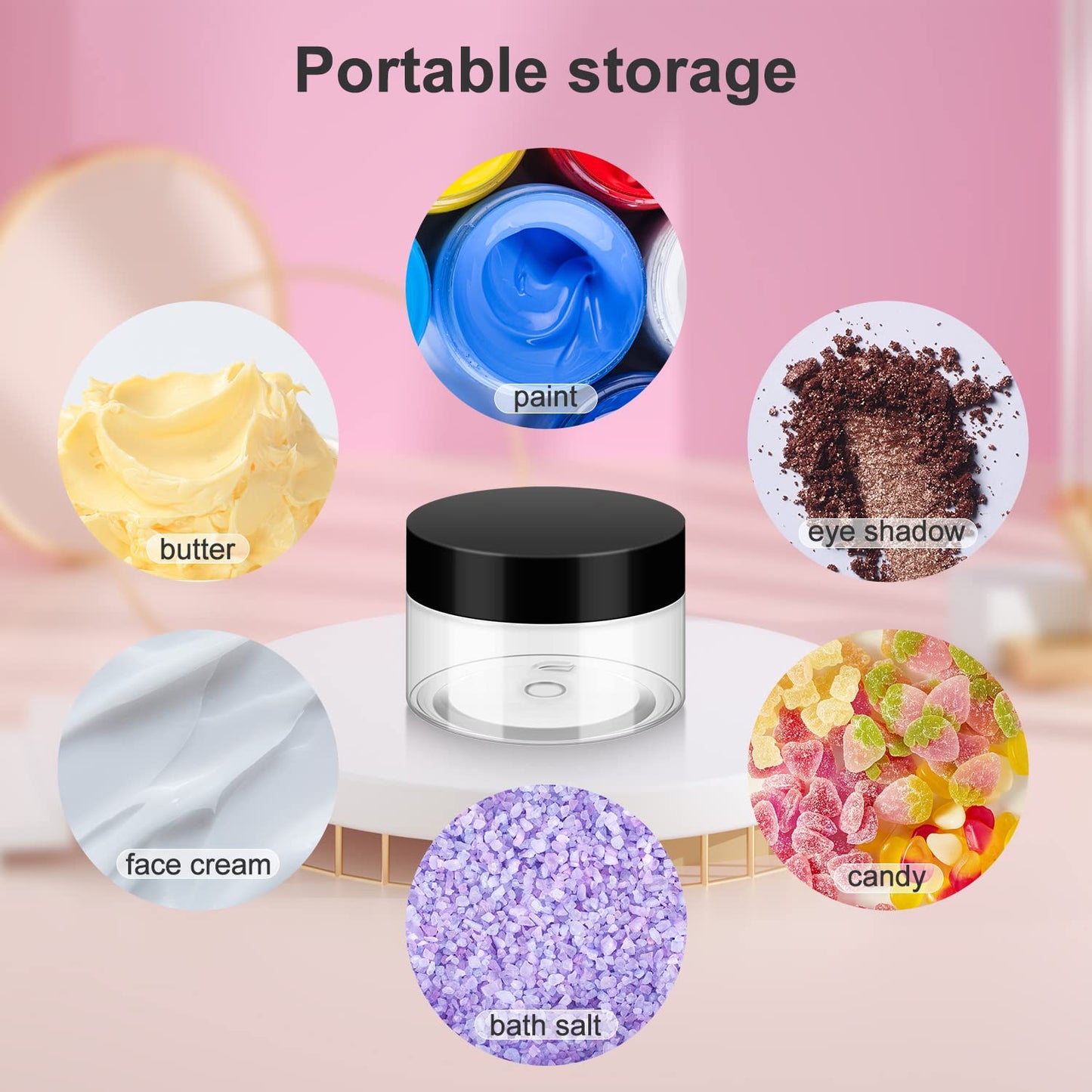 Loretoy 36 Pack 1 OZ Plastic Jars with Lids, BPA Free, Reusable, Refillable Transparent Cosmetic Containers for Bath Salts, Cosmetics, Powders, Beauty Product and Small Accessories