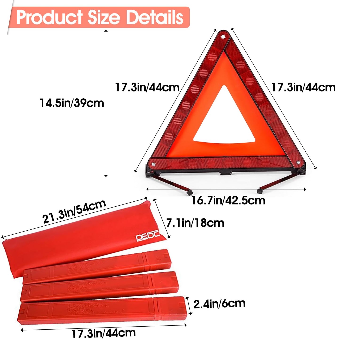 DEDC Car Safety Triangle Warning Kit, Set of 4 Roadside Emergency Kit with Reflective Warning Triangle,Visibility Roadside Vest, LED Road Flares Emergency Lights