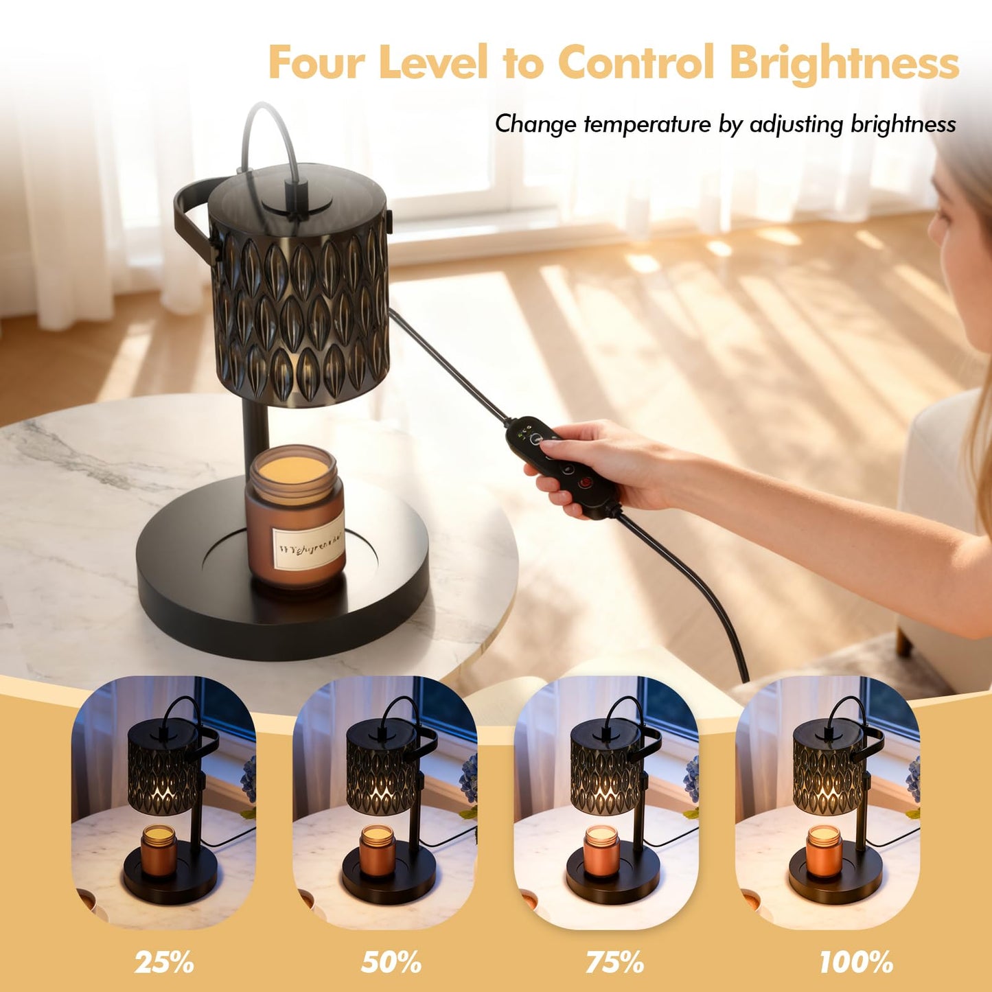 WYghyronic Candle Warmer Lamp with Adjustable Height & Timer - 4-Level Dimmable Wax Warmer for Jar Candles, Includes 2 Bulbs, Elegant Home Decor Gift