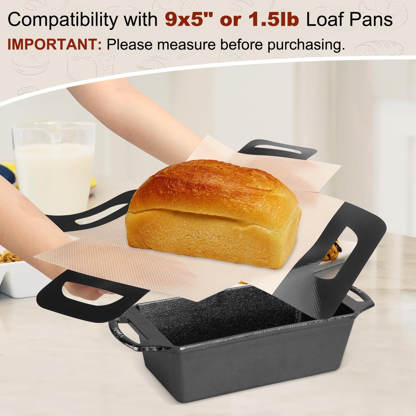 Upgraded Loaf Pan Liners with 4 Handles, 2 PCS Reusable Silicone Bread Sling, Bread Sourdough Baking Mat Non-Stick & Easy to Clean, Best Fits 9x5" or 1.5lb Loaf Pans, Black