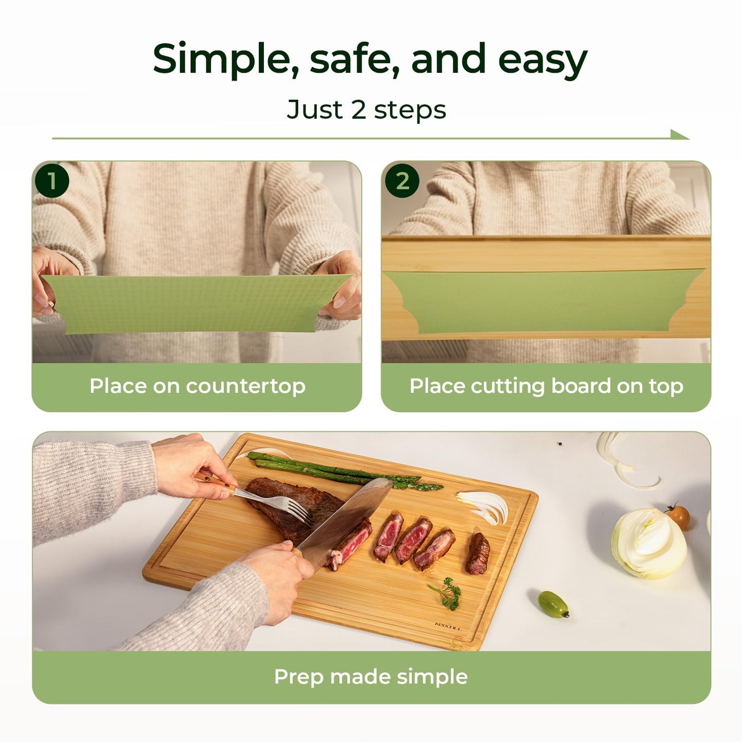 Keechee Silicone Non-Slip Mat for Cutting board, Preventing Cutting Injuries in the Kitchen Chopping Boards Feet for Kitchen Safe, Warm Gifts for Kitchen & Home Protector (Green)
