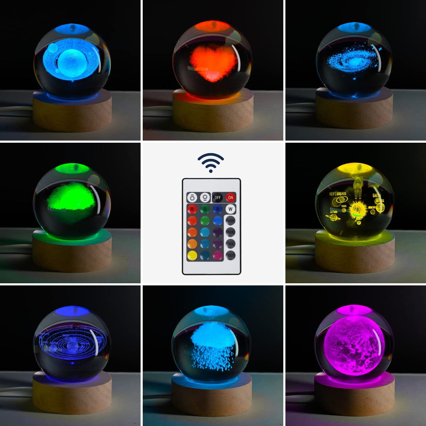 JANARARY 3D Galaxy Crystal Ball Night Light for Gifts with Colorful LED Light Base, Color Changing Light with Remote as a Birthday Gift for Teens Boys and Girls, Galaxy Model