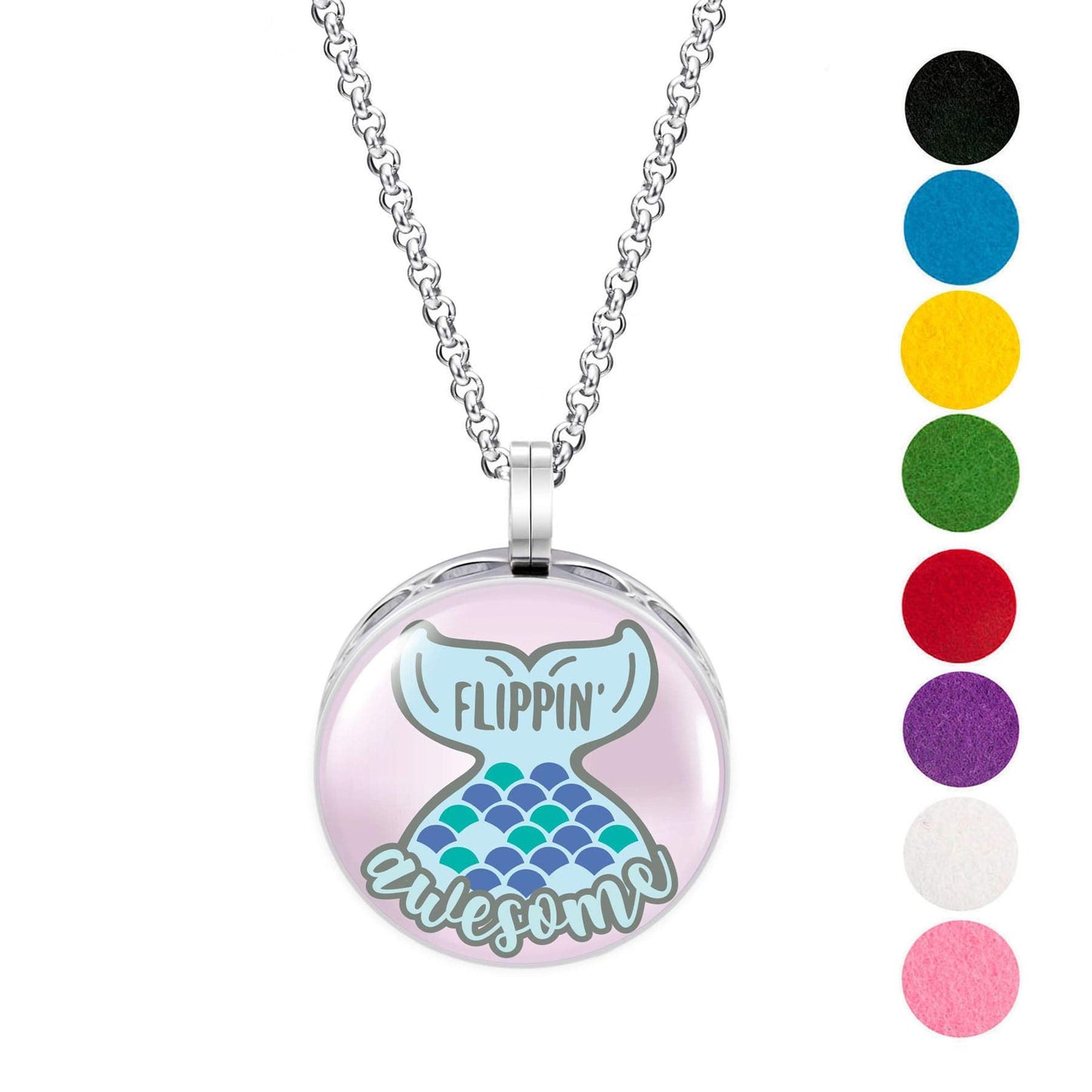 Wild Essentials Flippin Awesome Enamel Finish Essential Oil Diffuser Necklace Gift Set - Includes Aromatherapy Pendant, 24" Stainless Steel Chain, 8 Color Refill Pads