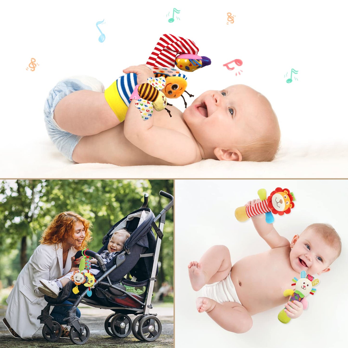 Bloobloomax Wrist and Foot Rattles - Hanging and Hand Bracelet Rattles, Ankle Socks for Newborns and Infants (12pcs)