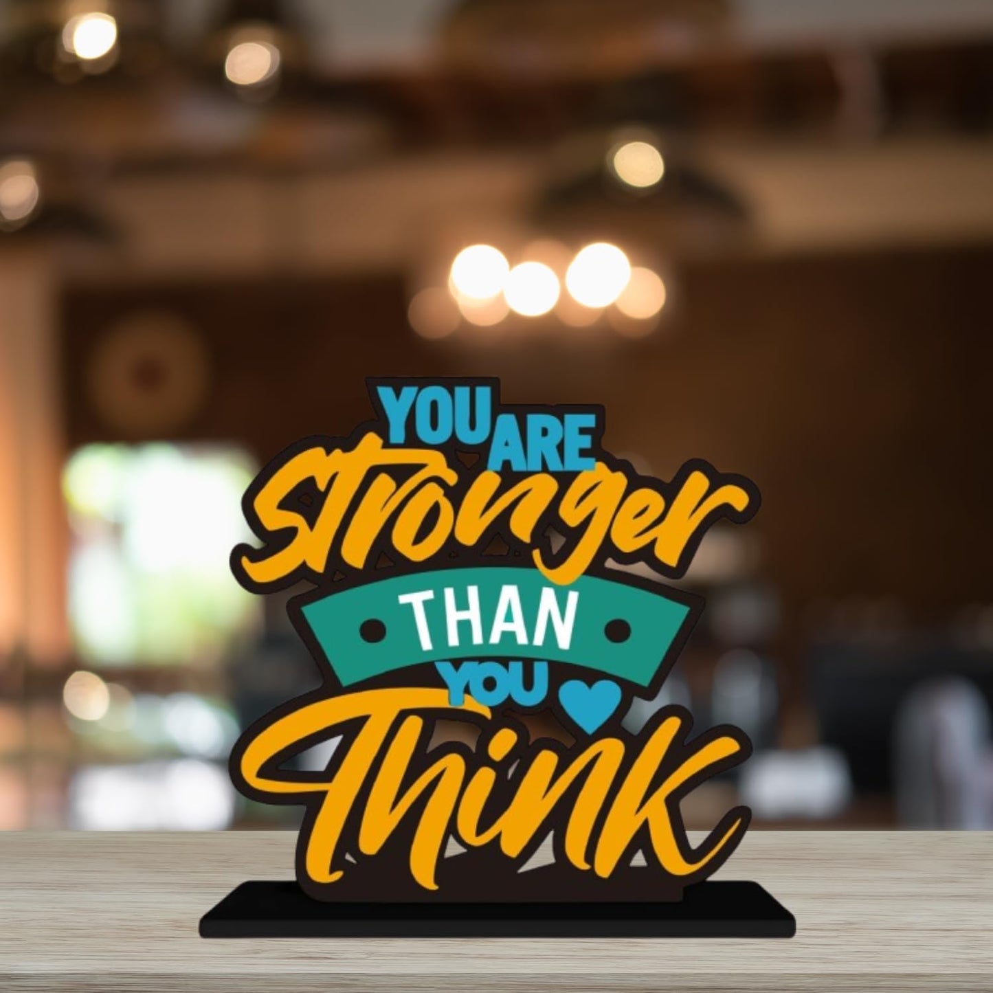 ZenCrafts Premium Wooden Your Stroger Than You Think Motivational Quotes Table Decoration Item for Office Desk | Home Decor Item (6" Inches)