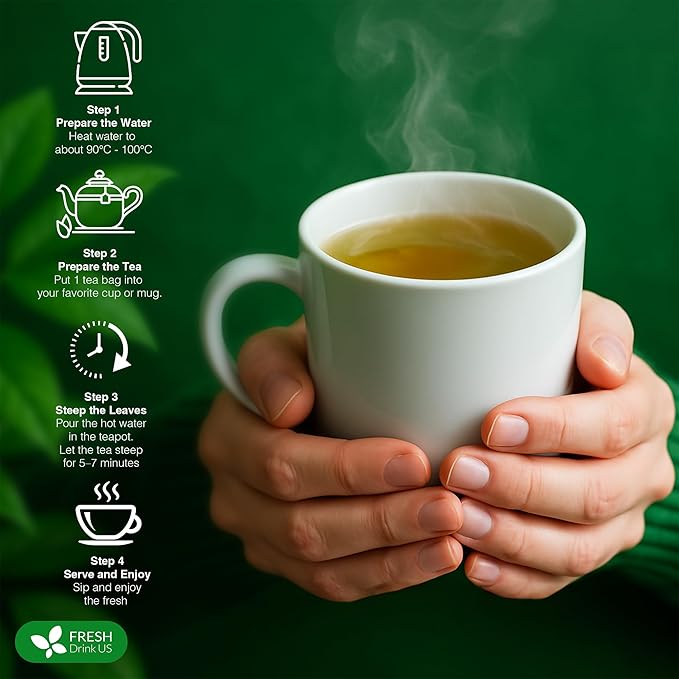 FreshDrinkUS, 12 Packs of Premium Herbal Kidney Support Tea – Ginseng Six Treasure Blend, 9 Powerful Ingredients, 10g/Bag – Men's Wellness Tea with Ginseng and Five Treasure Aid Root.