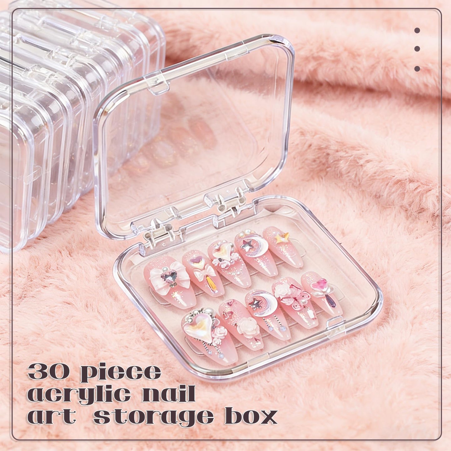 YOSMAKIY 30pcs Press On Nail Packaging Box，Press On Nail Storage Box Set With 60pcs Of Double-Sided Adhesive Tape，Suitable For Nail Storage And Nail Art Display (Clear)